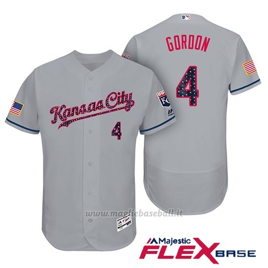 Maglia Baseball Uomo Kansas City Royals 2017 Estrellas y Rayas Alex Gordon Grigio Flex Base